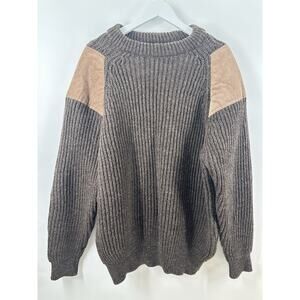 Pure British Wool Mens Sweater M/L Brown Made UK Elbow Patches